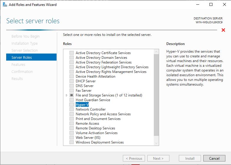 Screenshot showing the "Add Roles and Features Wizard" on Windows Server