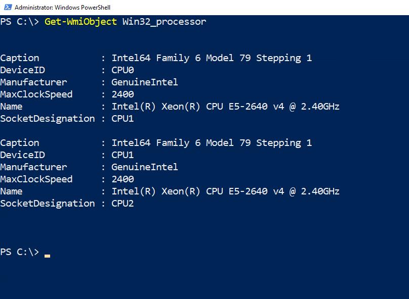 Screenshot of the PowerShell console displaying your system's individual components.
