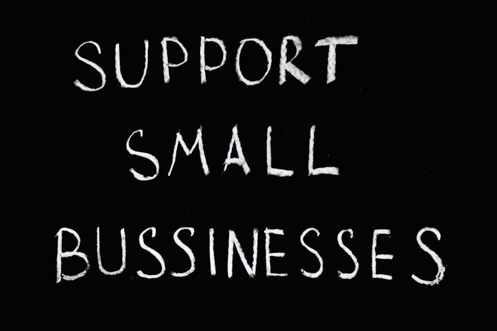 The image shows the words "Support Small Businesses" written in white against a black background.