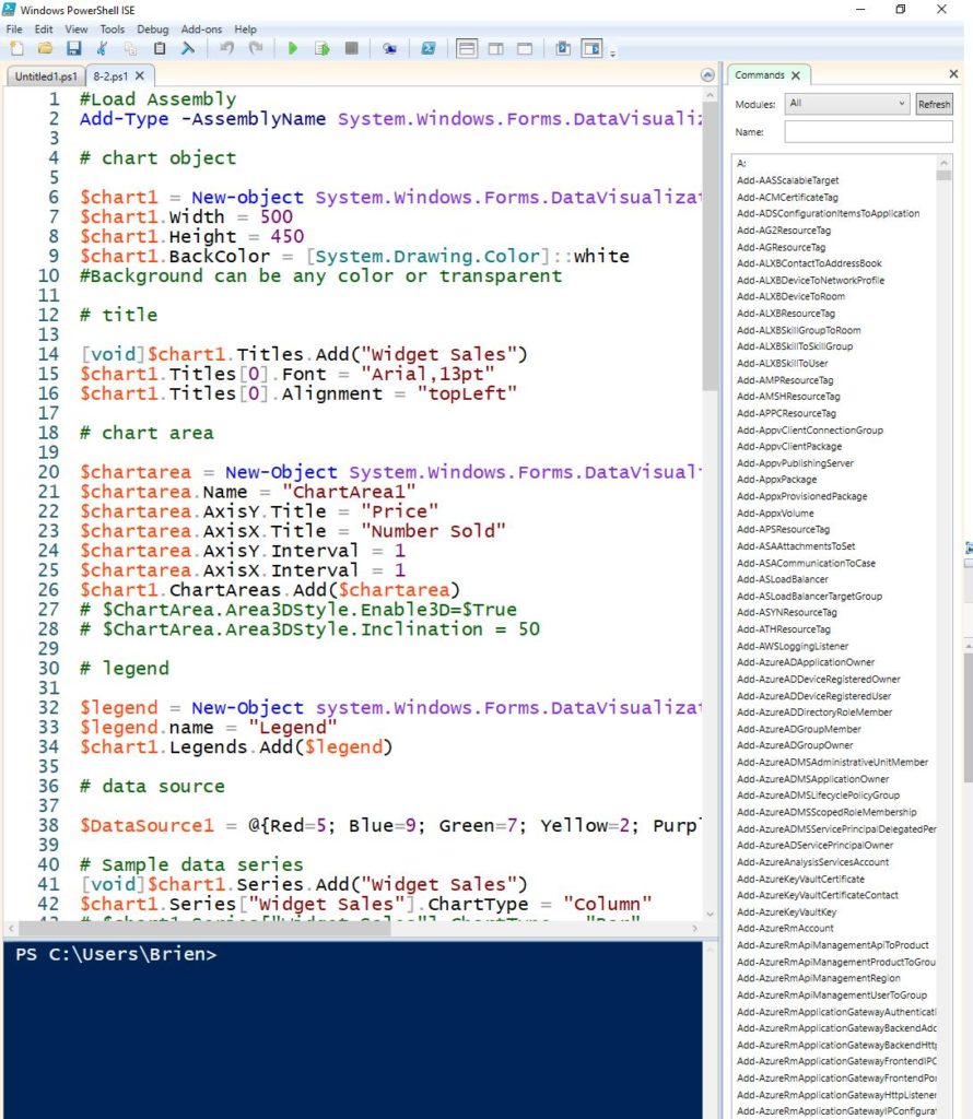 Screenshot of the PowerShell ISE uses syntax.
